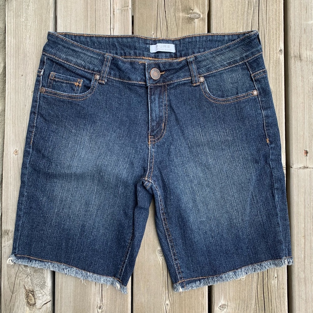 Alfred Sung Denim Fringe Bermuda Shorts Size 6